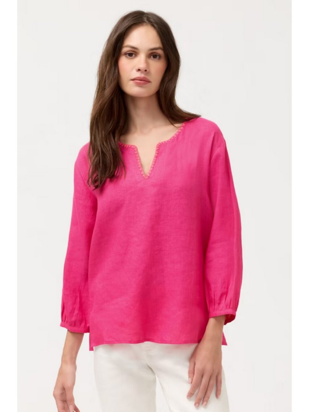 Johnny Was Sz. L Fuchsia Purple Split Neck Linen Blouse